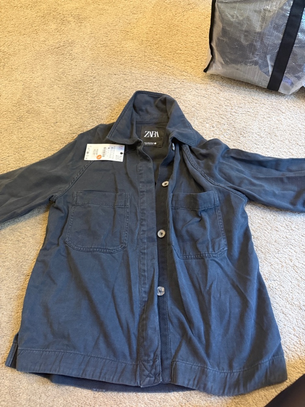 Zara Navy Button-Front Utility Jacket